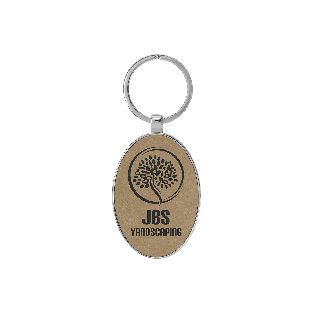 Light Brown Leatherette/Metal Oval Keychain