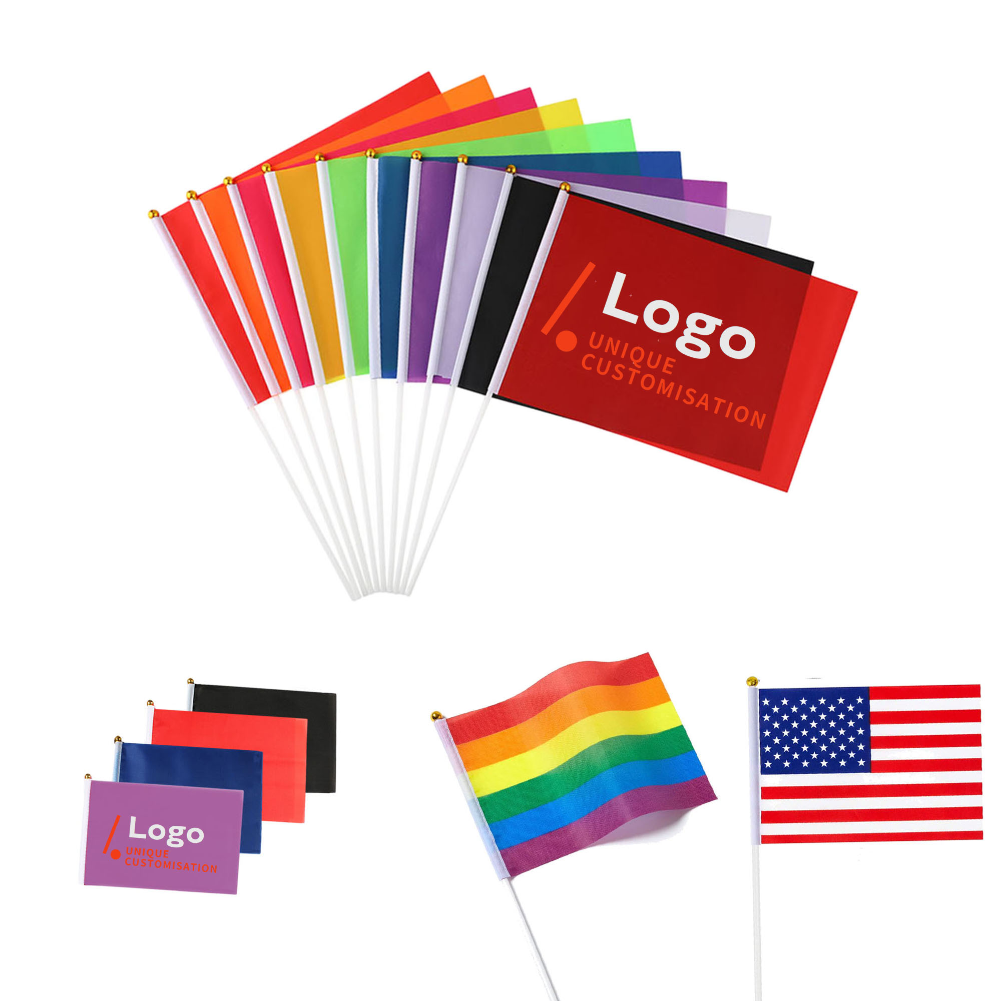 Multicolor Layer Hand Held Waving Flag With Plastic Pole 2