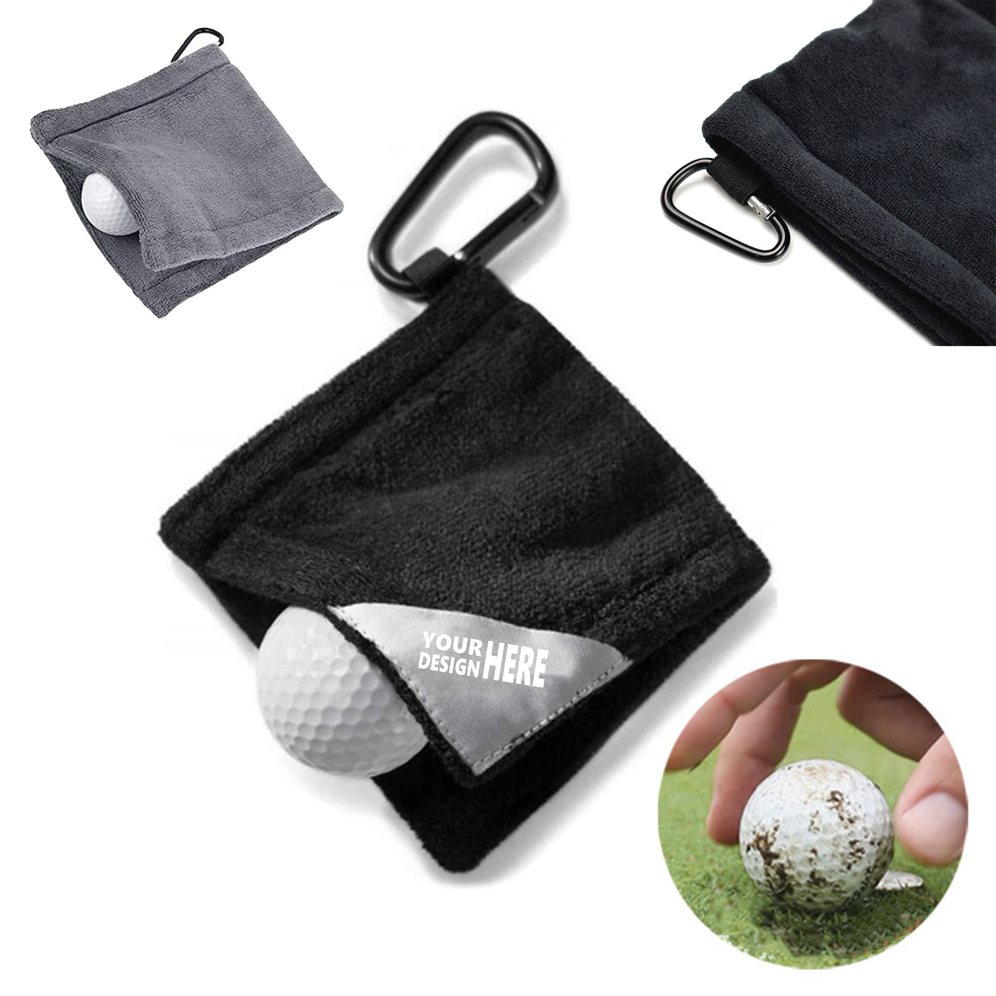 Wet Dry Golf Ball Pocket Towel With D Clip 2