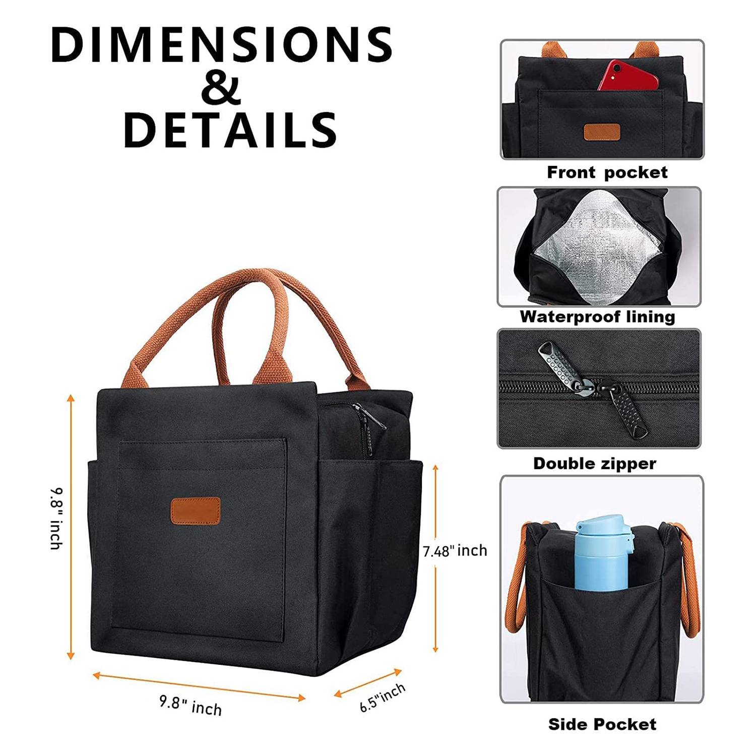10L Leakproof Oxford Insulated Cooler Lunch Bag w/ Pockets 4