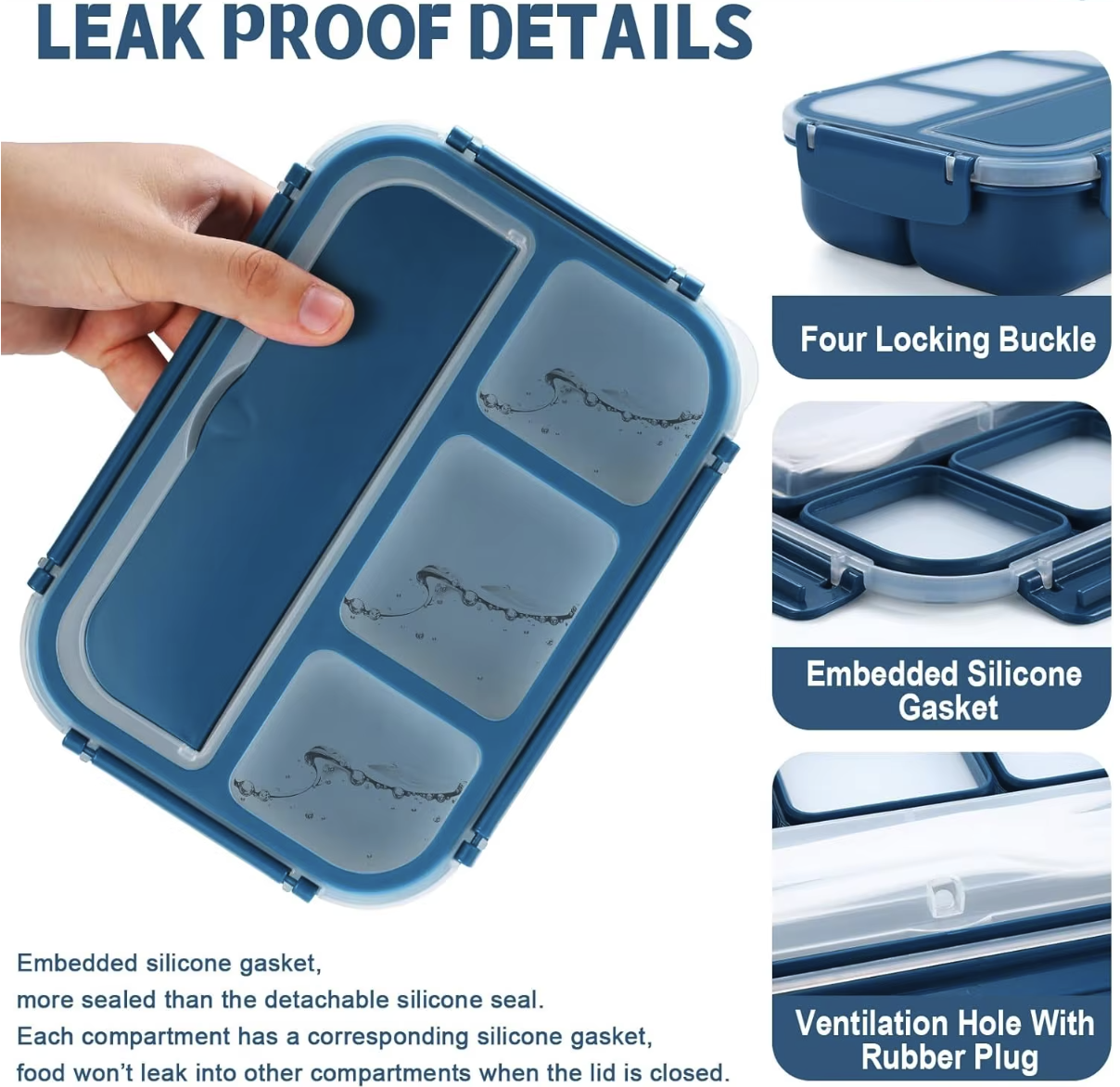 1300ML Bento Lunch Box Microwave/Dishwasher/Freezer Safe 4