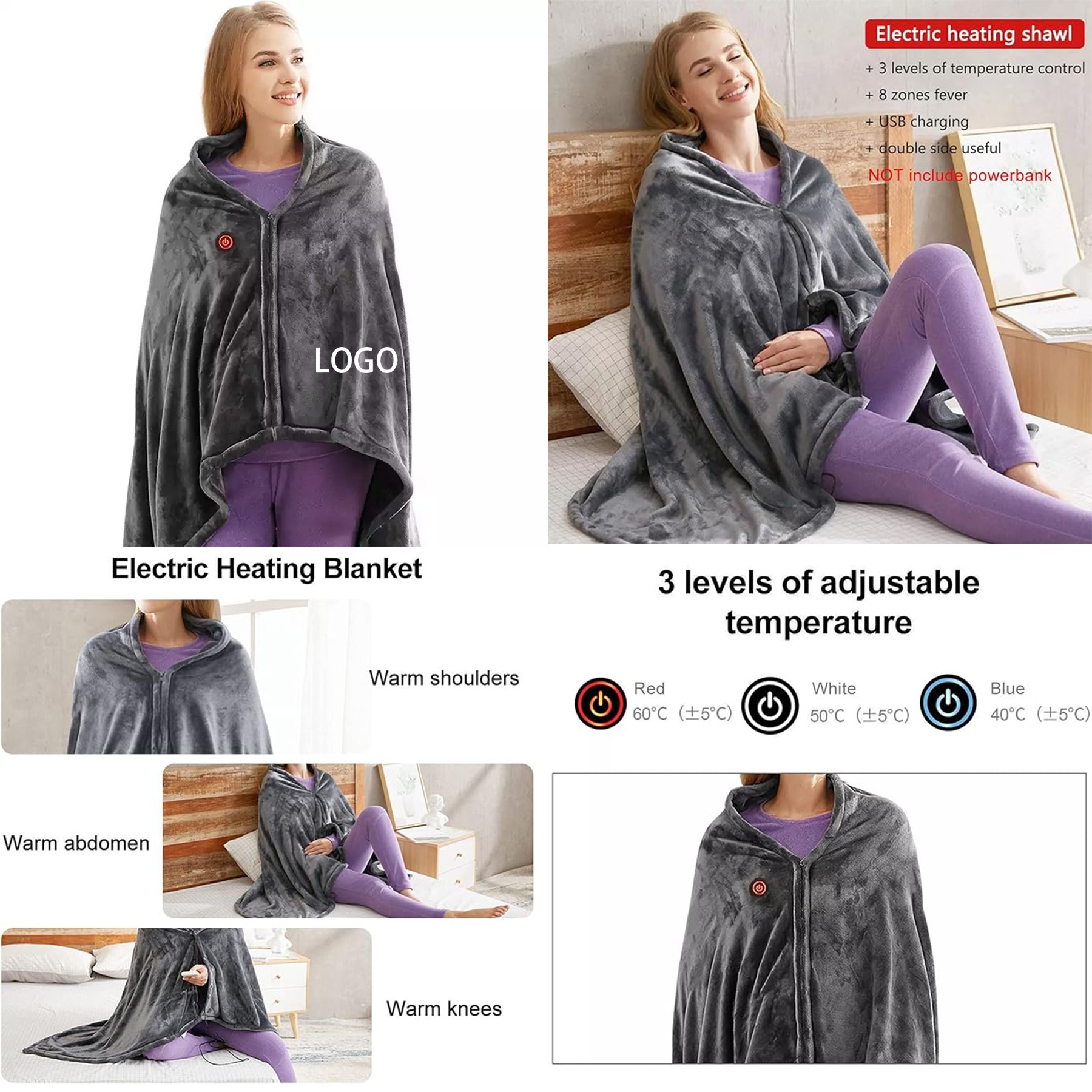 USB Charging Heating Blanket Warm Shawl Blanket 1