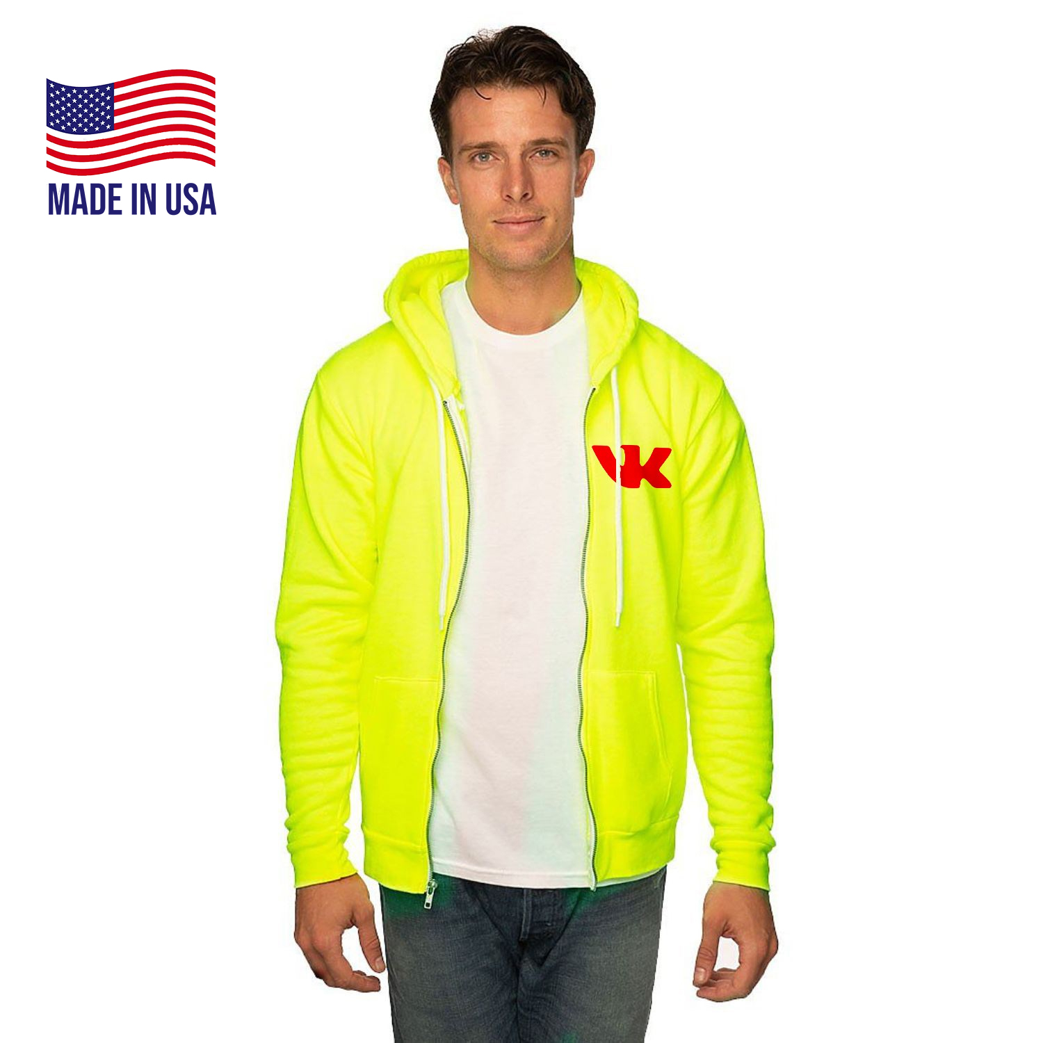 USA Made Unisex Fashion Fleece Neon Zip Hoodie 3