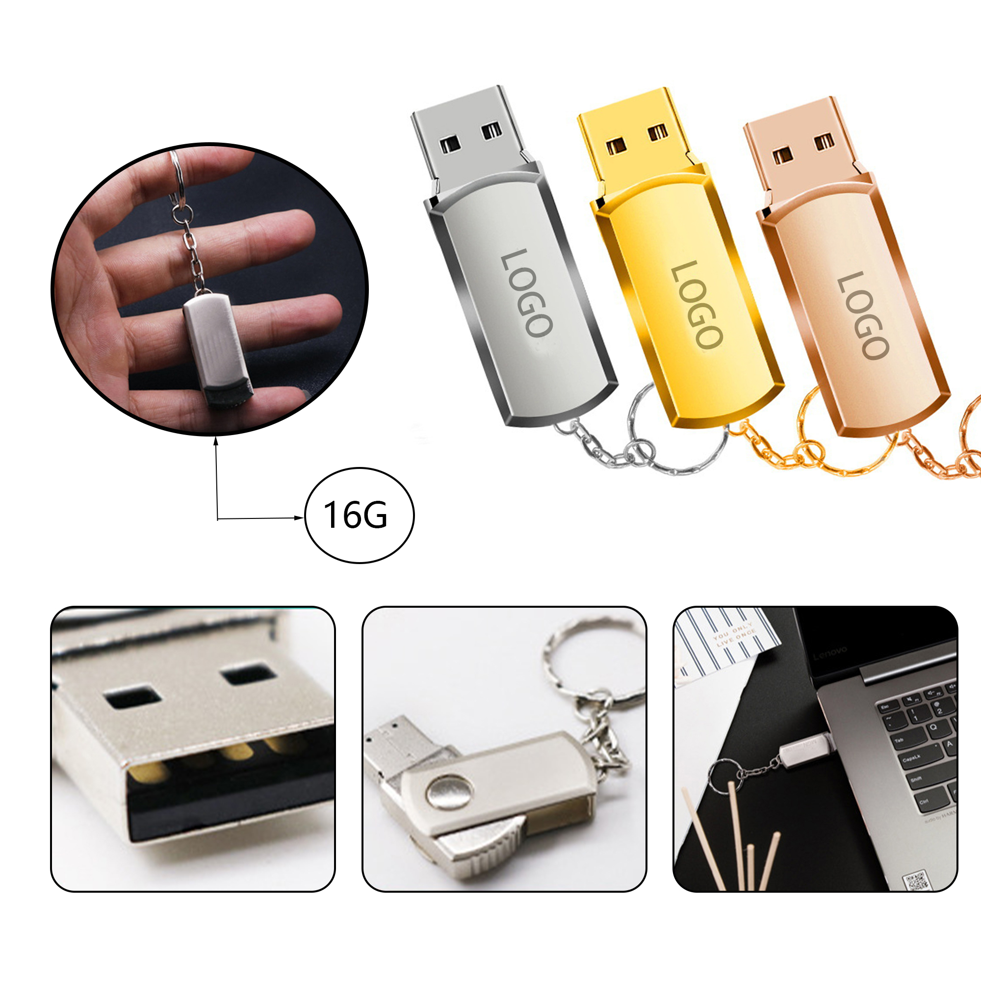 MOQ:20pcs Custom Metal Keychain Flash Drive 1