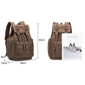 Drawstring Bundle Pocket Men's Vintage Leather Canvas Backpacks 2