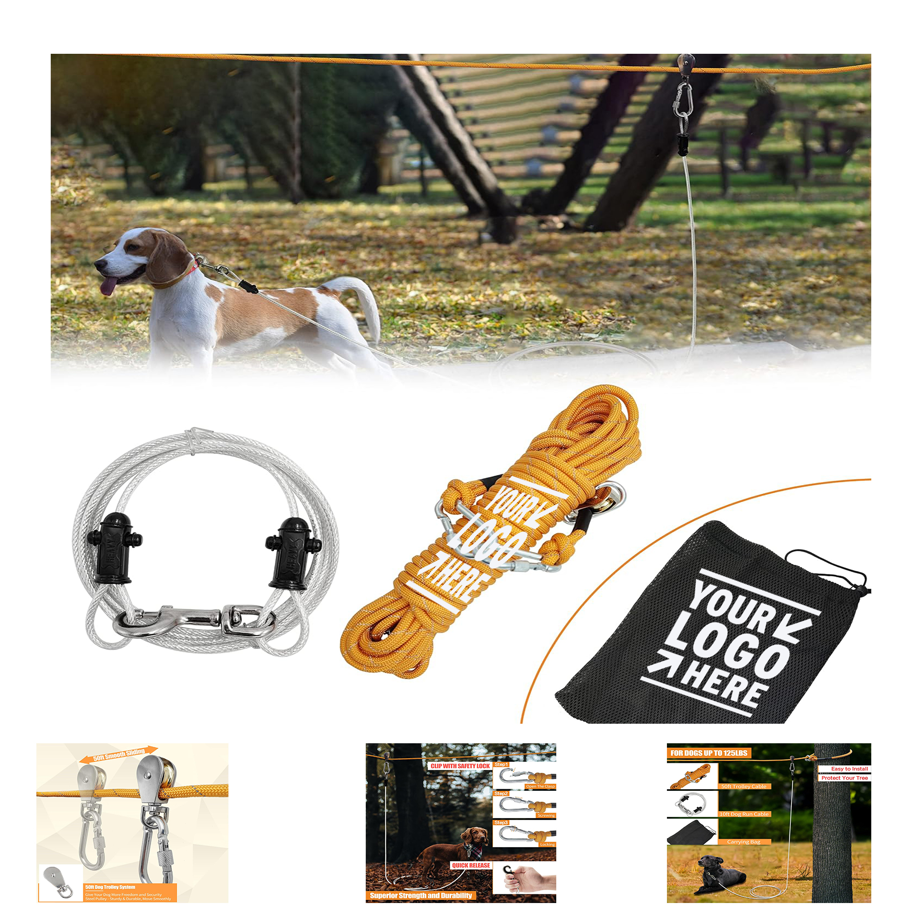 Dogs Up To 125 Pounds Dog Lead Reflective Tie Out 50 Feet Trolley Runner Cable