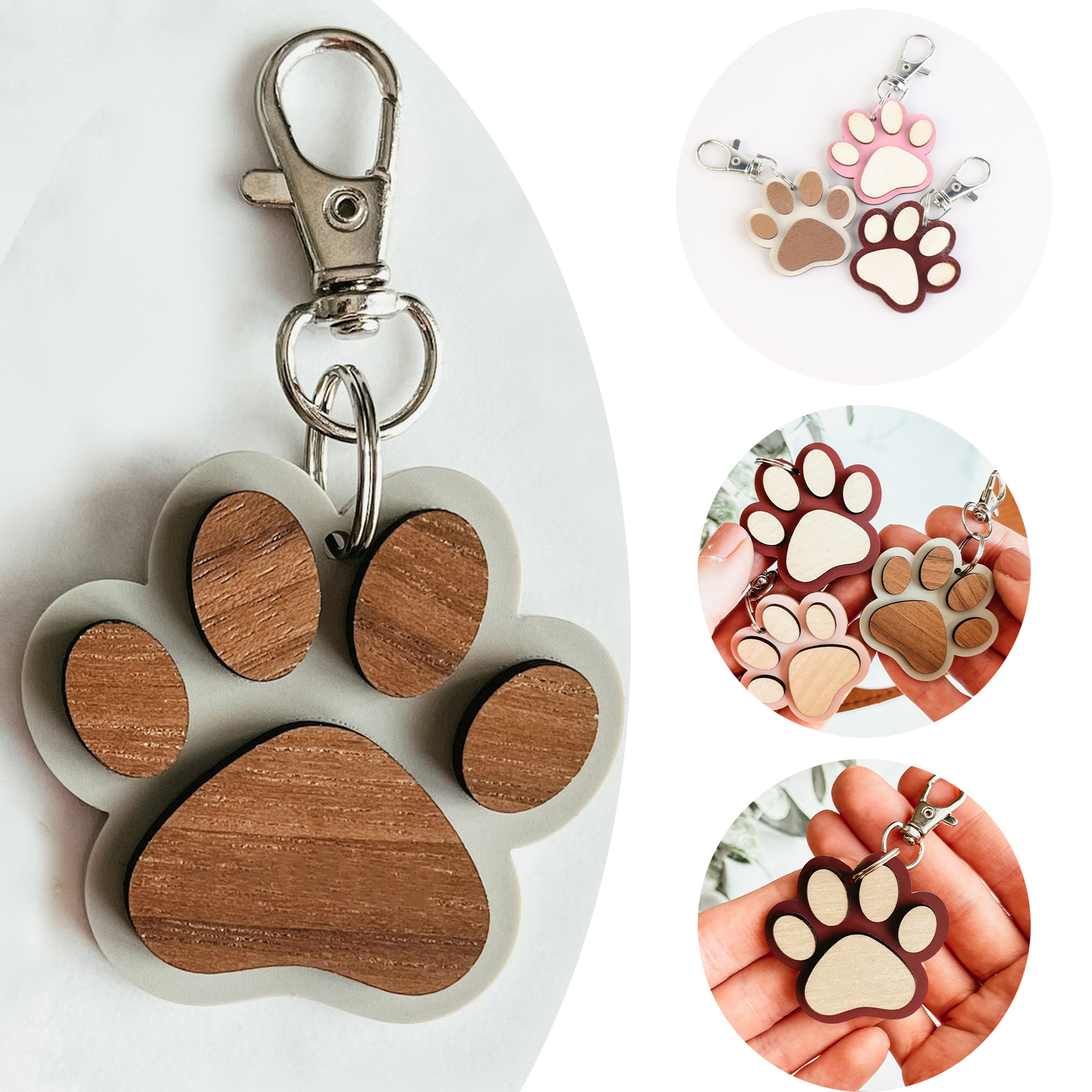 3D Wood Paw Print Keychain