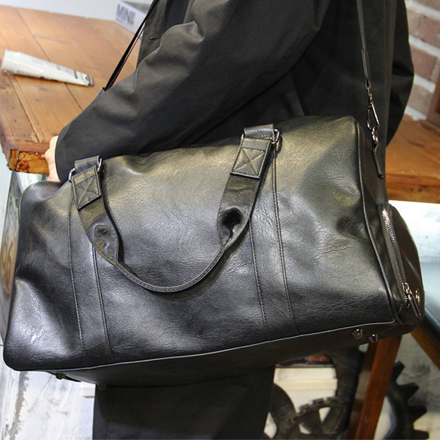 PU Leather Travel Bag W/ Shoe Pouch 7