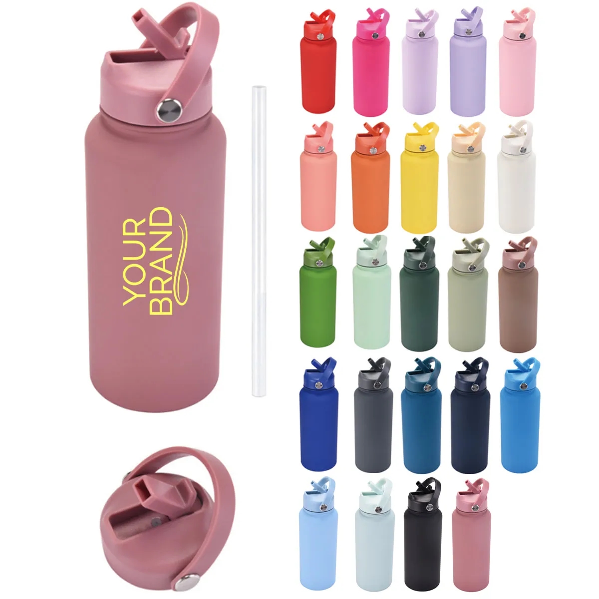 32 Oz Insulated Stainless Steel Water Bottle with Straw, custom water bottle with logo imprint 3
