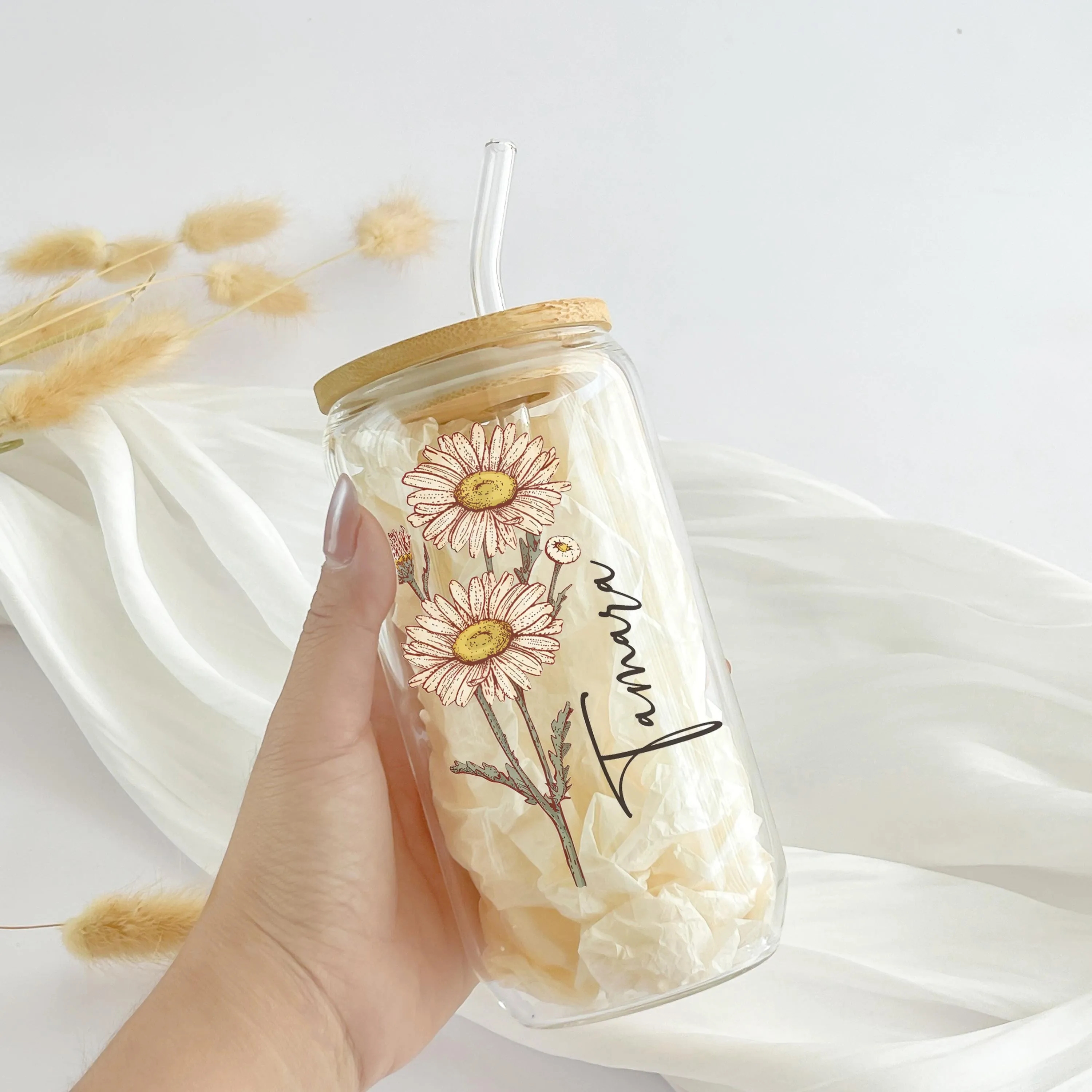 Personalized Birth Flower Tumbler With Name 2