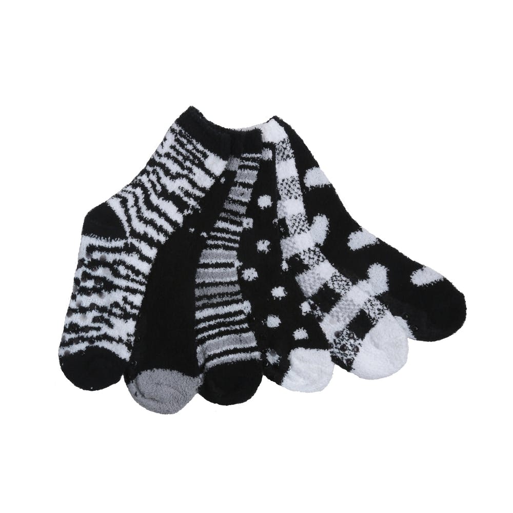 Women's Fuzzy Crew Socks - Size 9-11 Balck & White Designs Skid-Proof 1