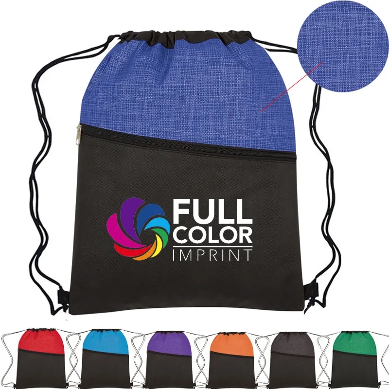 Crosshatch Two-Tone Non-Woven Drawstring Bag 3