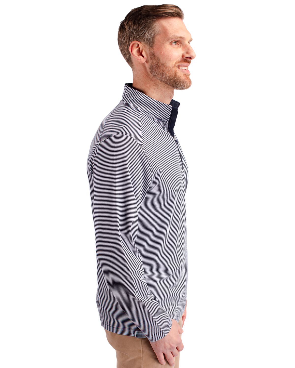 Cutter & Buck Virtue Recycled Micro Stripe Featherlight Pique Mens Quarter Zip Pullover 19