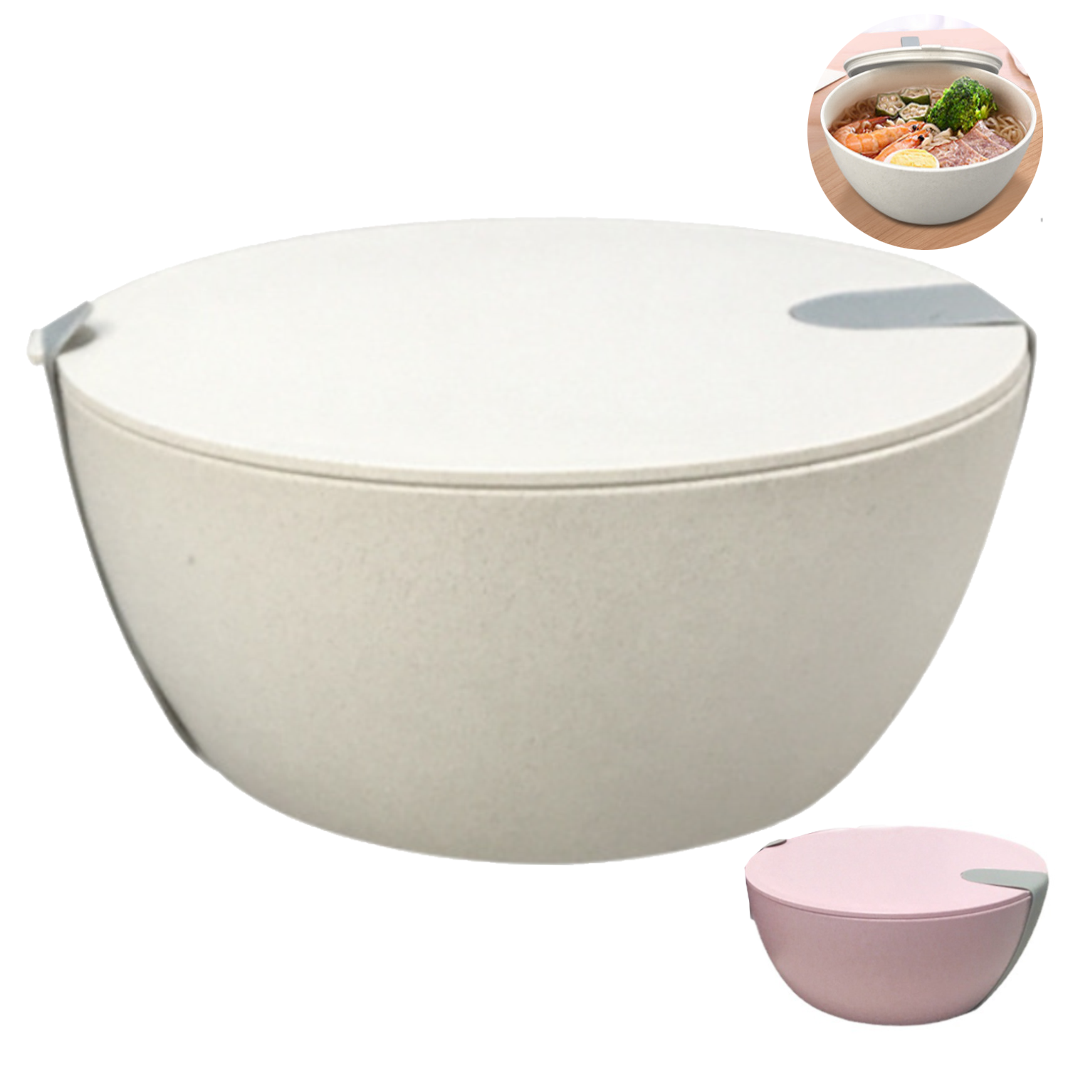 25oz Leakproof Lid Wheat Straw Round Salad Bowl 6
