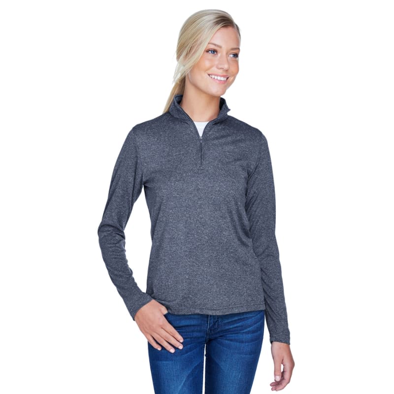 UltraClub Ladies' Cool & Dry Heathered Performance Quarter-Zip 5