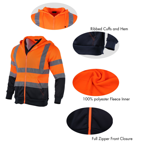 VISIPRO Reflective Colorblock Safety Full-Zip Hoodie - 280G 7