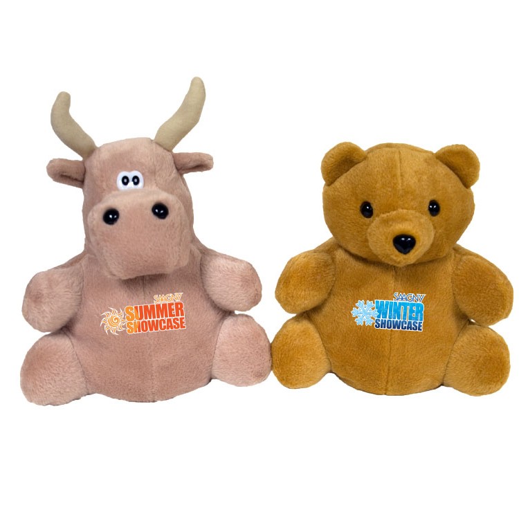 7" Bear/Tan Bull Reversible Puppet with Full Color imprint in 2 locations 2