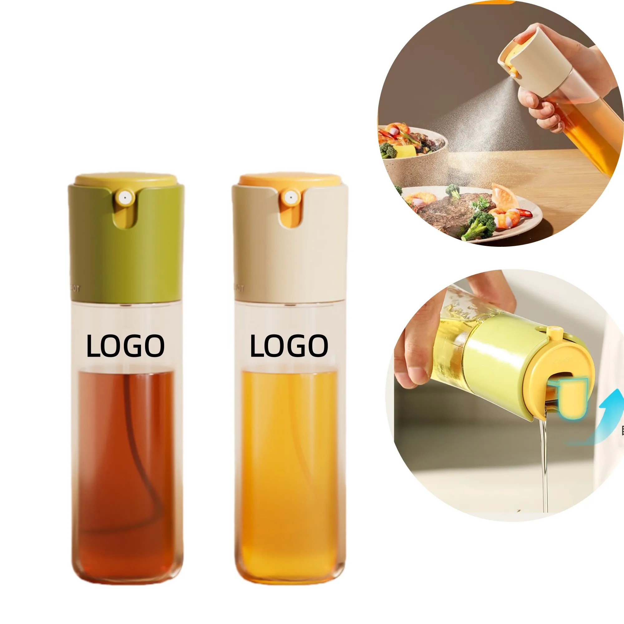 10oz 2-in-1 Glass Oil Dispenser Sprayer Bottle For Cooking