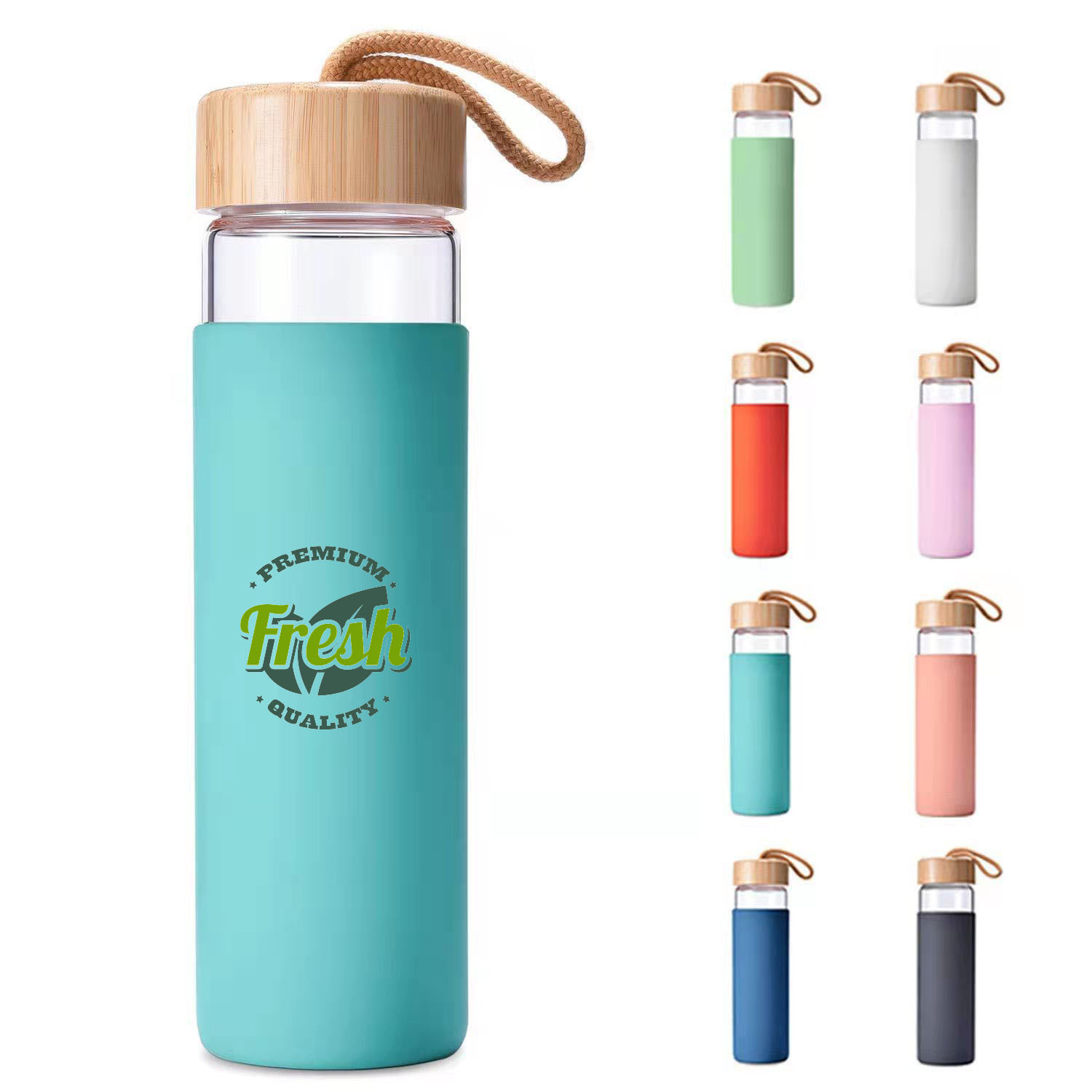 20oz Glass Bottles with Bamboo Lid Silicone Sleeve 6