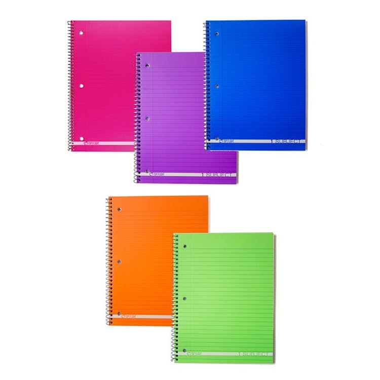 1 Subject College-Ruled Spiral Notebooks - 100 Sheets Assorted Colors