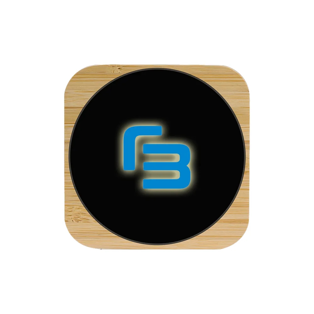 15W Light Up Logo Bamboo Wireless Charger -Square 3