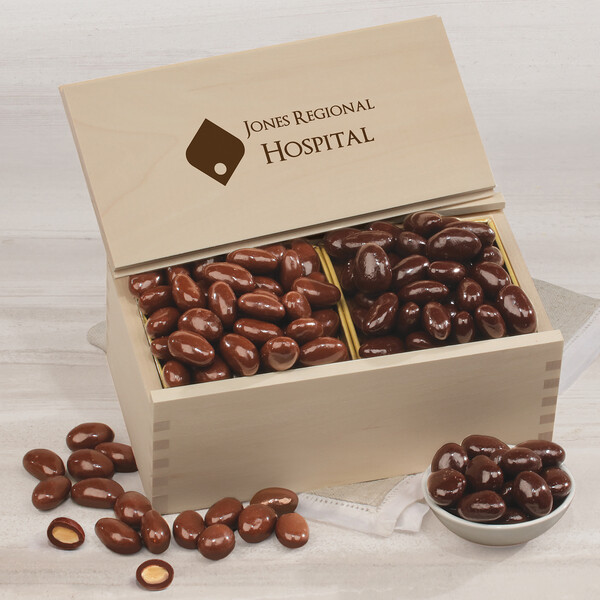 Milk & Dark Chocolate Covered Almonds in Wooden Collector's Box