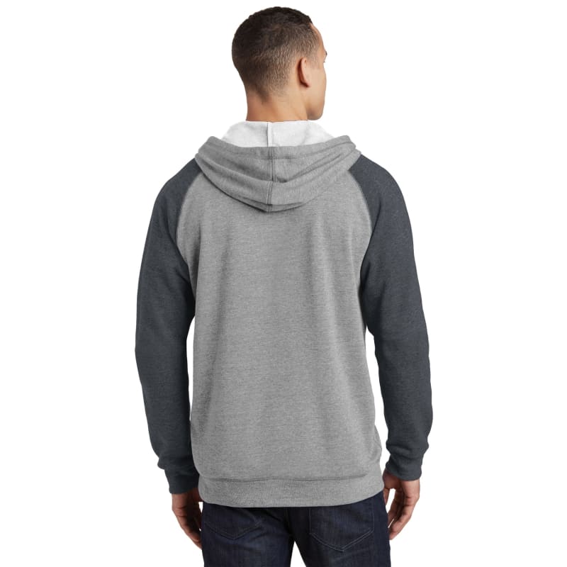 District Young Mens Lightweight Fleece Raglan Hoodie. 1