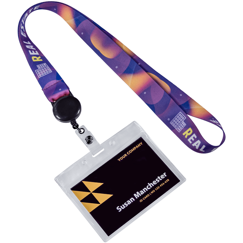 ID Badge Reel Full Color Lanyards With Badge Holder 14