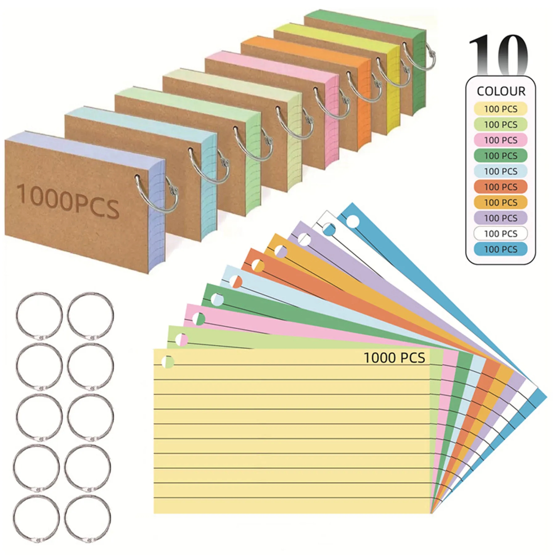 100 PCS Colored Flash Cards with Ring 2