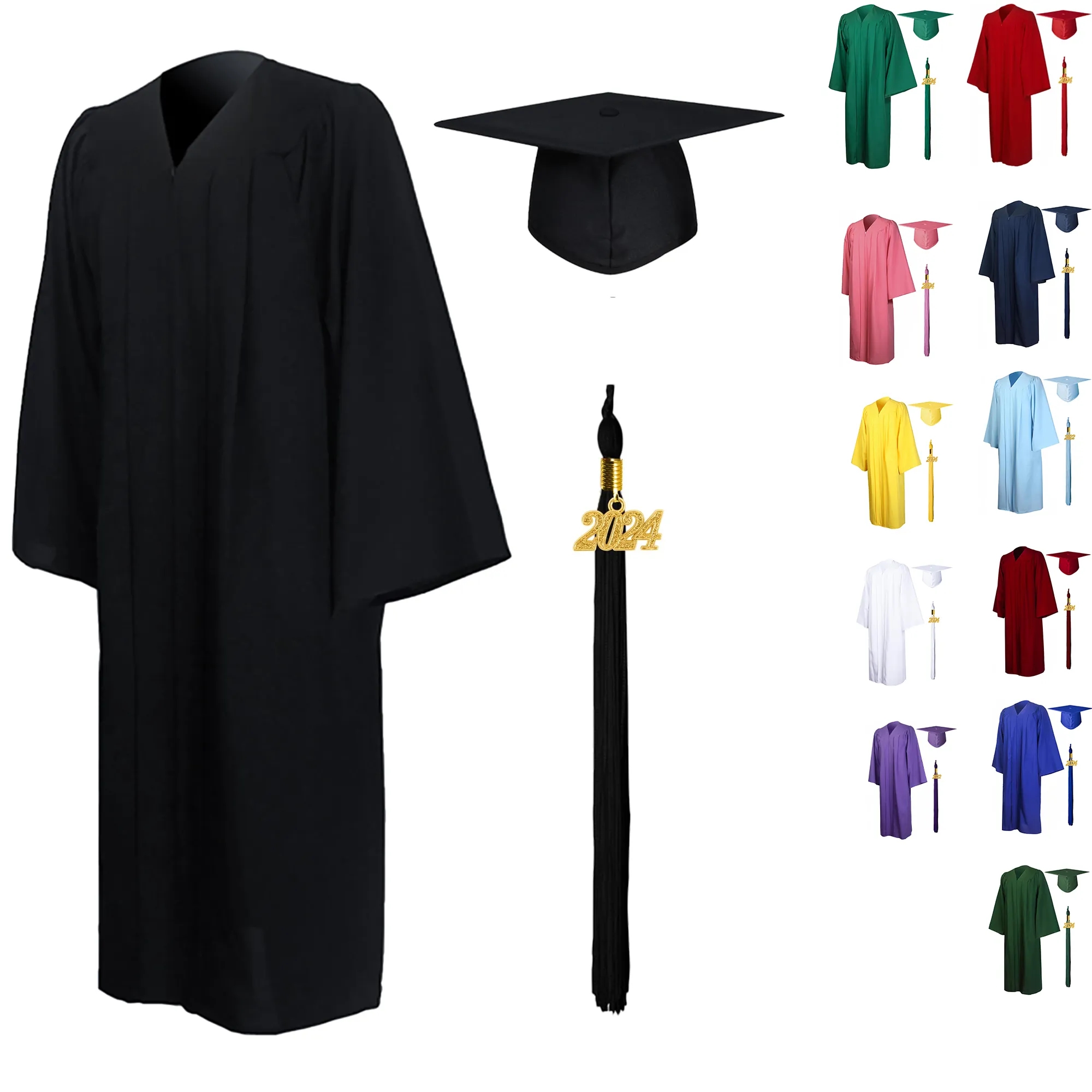 Matte Graduation Gown Cap Tassel Set 2024 2