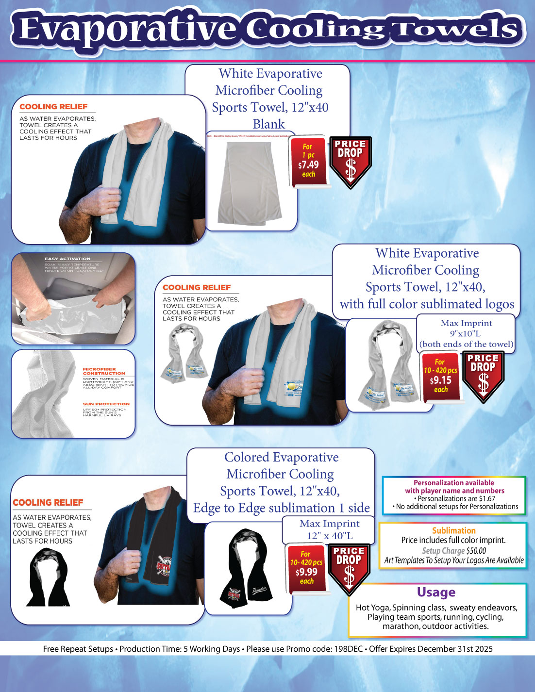 Colored Cooling Towel, 12"x40", Edge to Edge sublimation 1 side. 5
