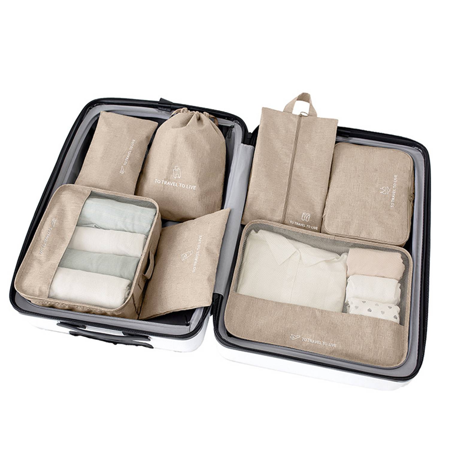 Travel Packing Cubes Luggage Organizers W/ Shoe Bag 5