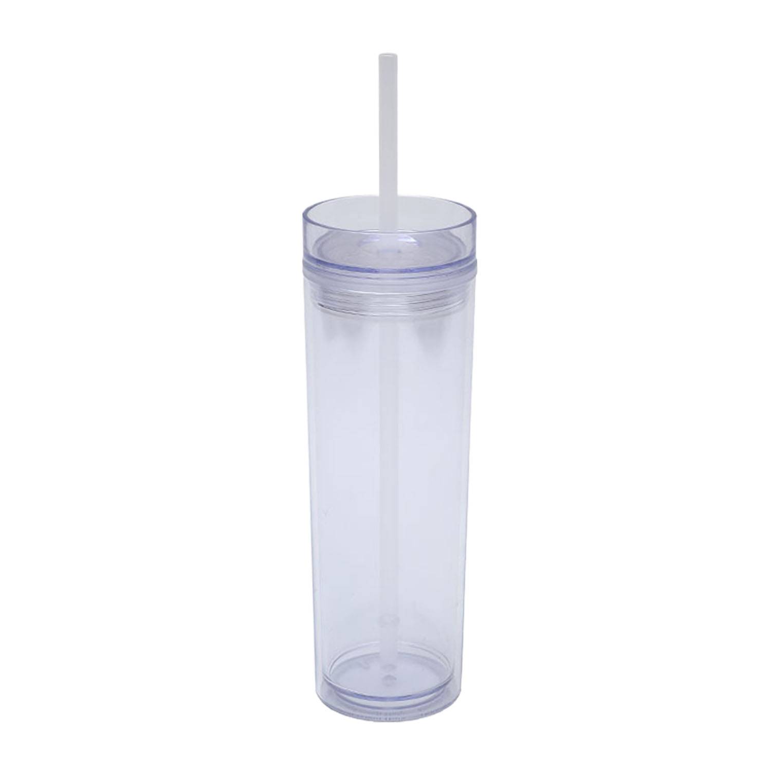 16oz Clear Double-Walled Plastic Tumbler w/ Straw 8