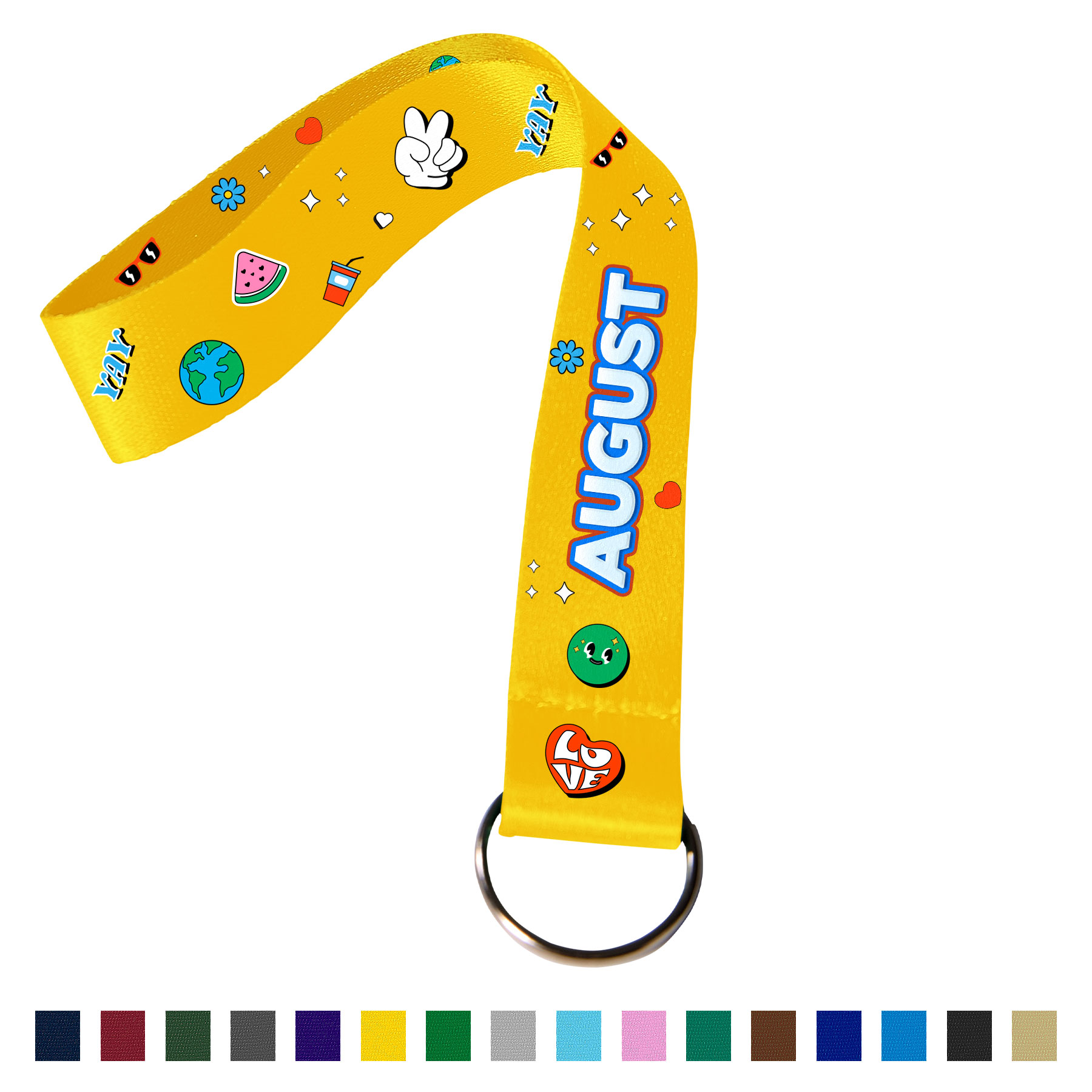 3/4" Full Color Polyester Wrist Keychain Lanyard w/ Split Ring 2