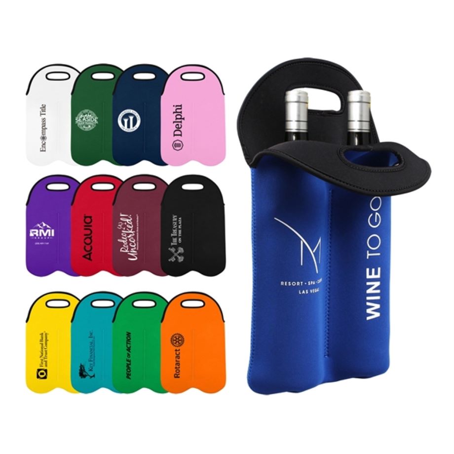 Neoprene Dual Wine Bottle Holder Tote Bag, custom tote bag with logo imprint 2
