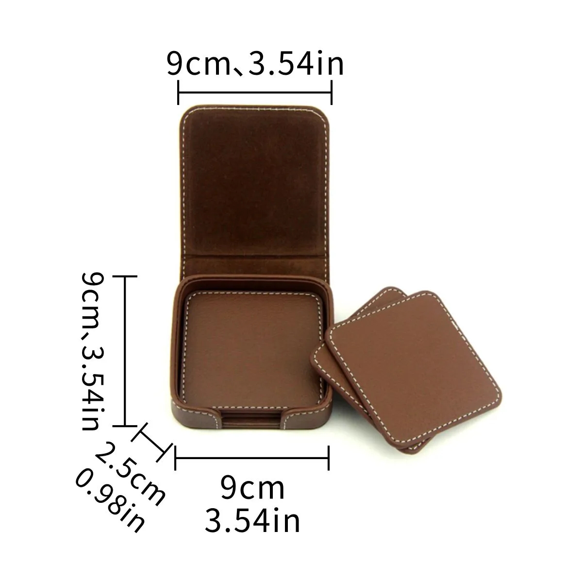 PU Leather Square Coaster Set With Holder 7