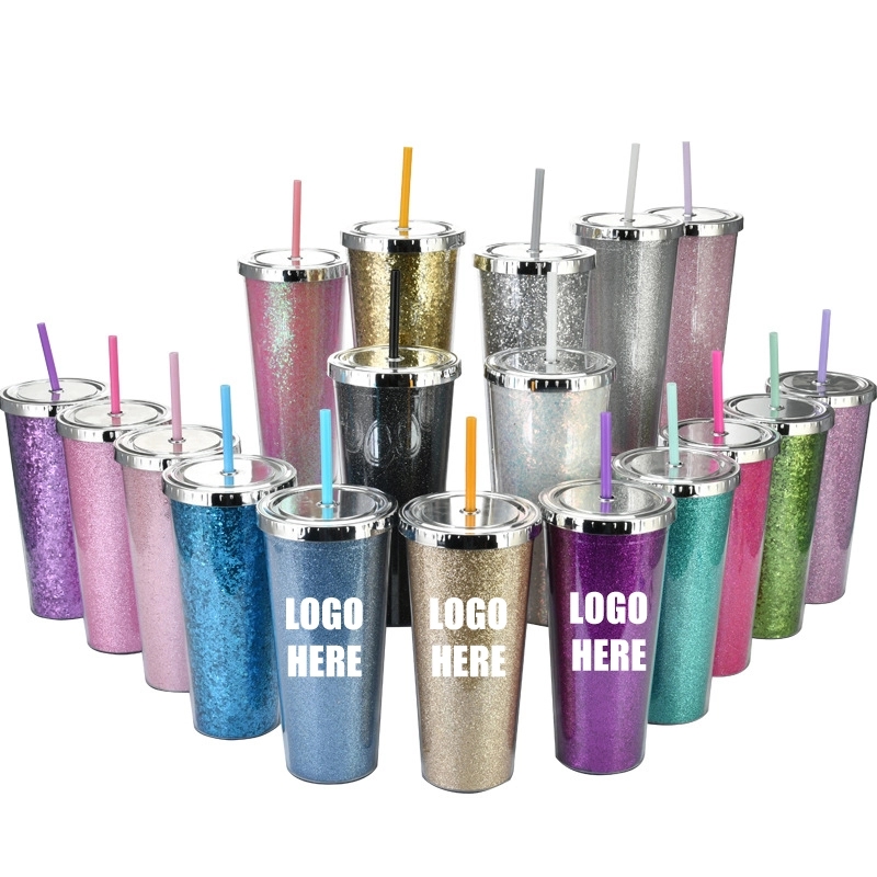 Custom Transparent  AS Plastic Sequin Straw Tumbler 10