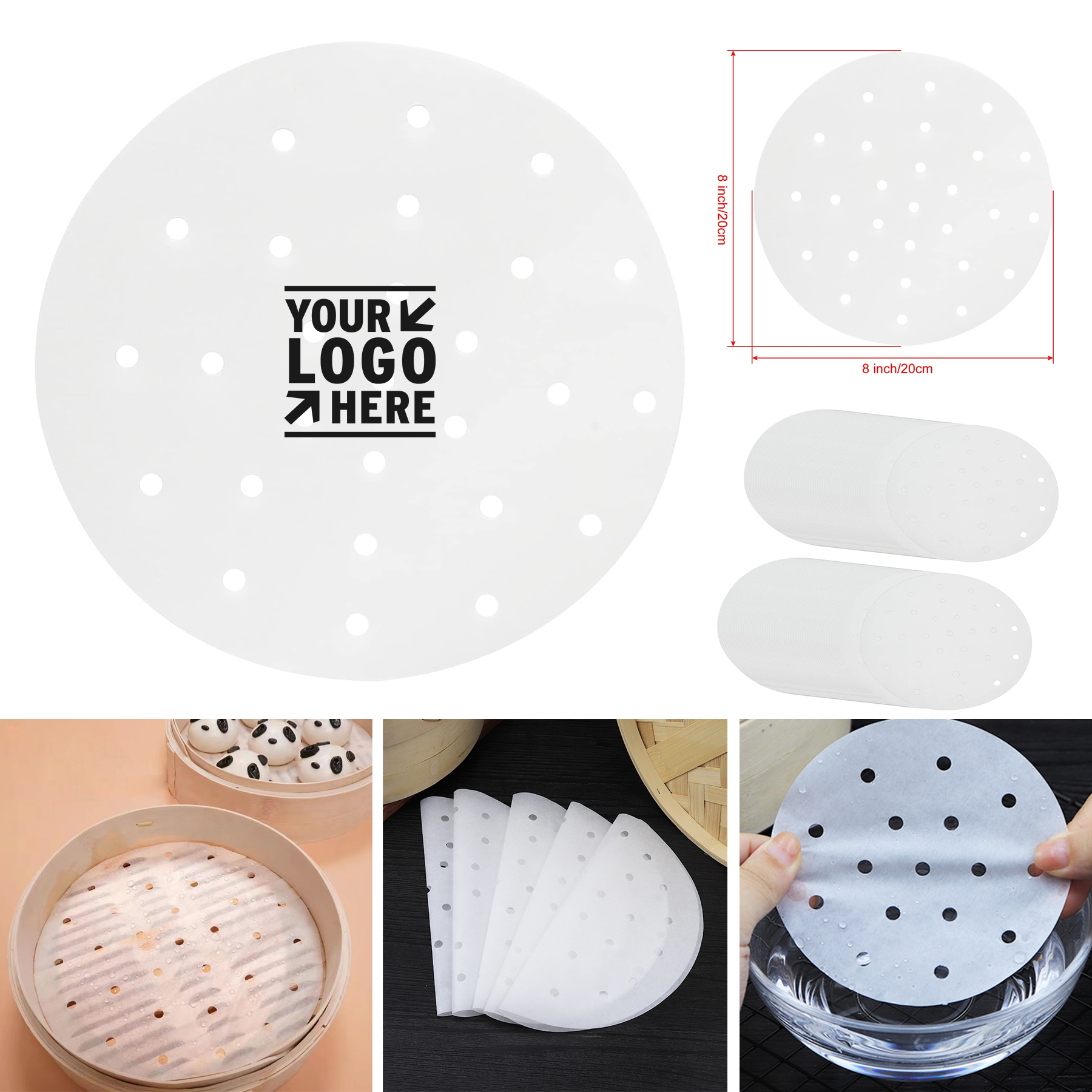 Dumpling Paper Bamboo Steamer 8 Inch Basket Liners With Hole 2