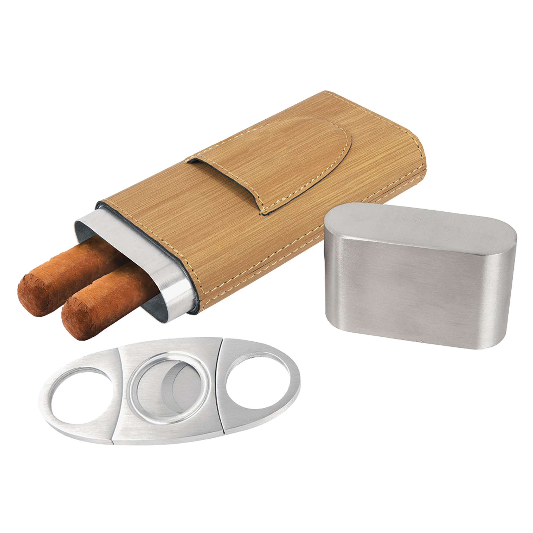 Bamboo Leatherette Cigar Case w/ Cutter 5
