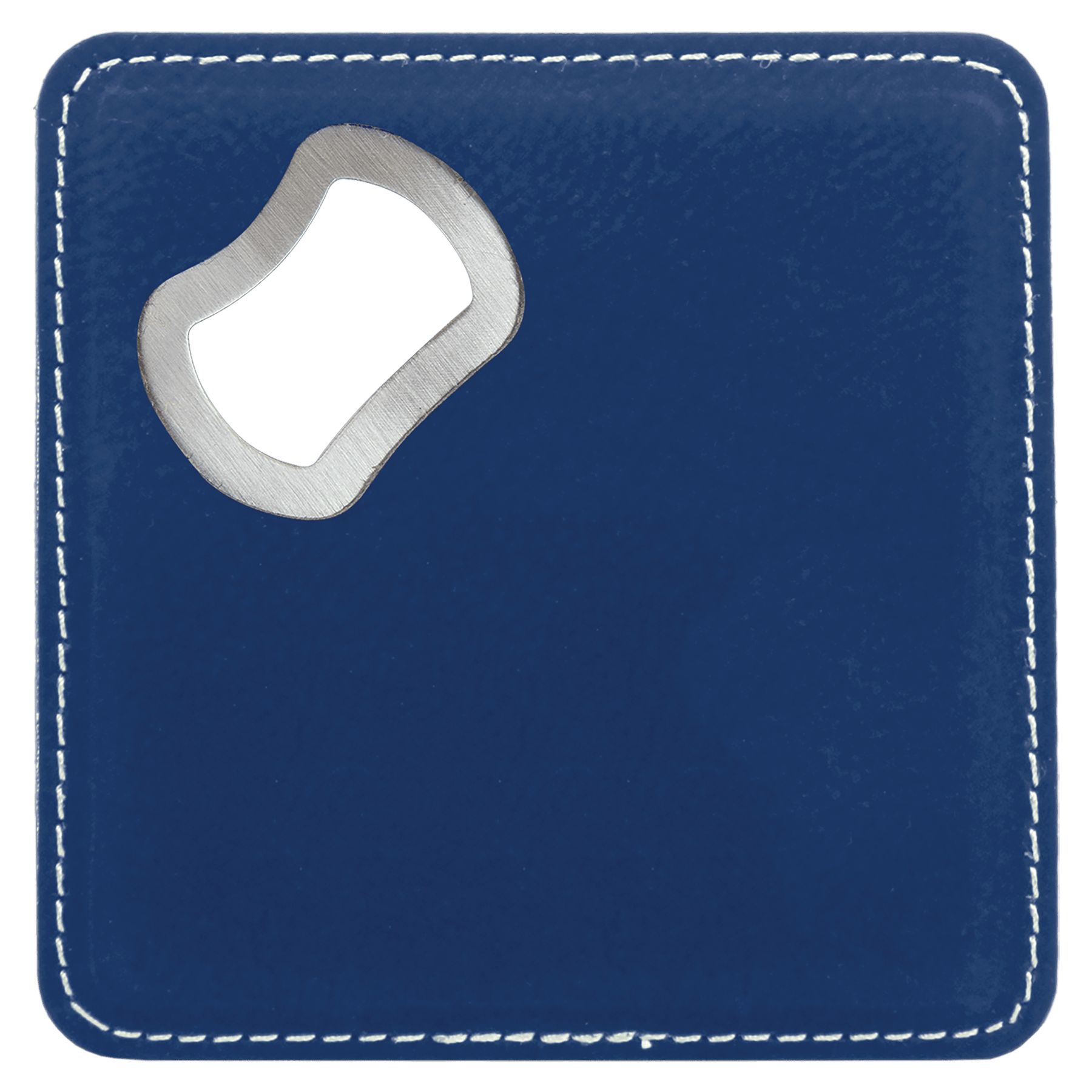 4" x 4" Square Blue/Silver Leatherette Coaster w/ Bottle Opener 1