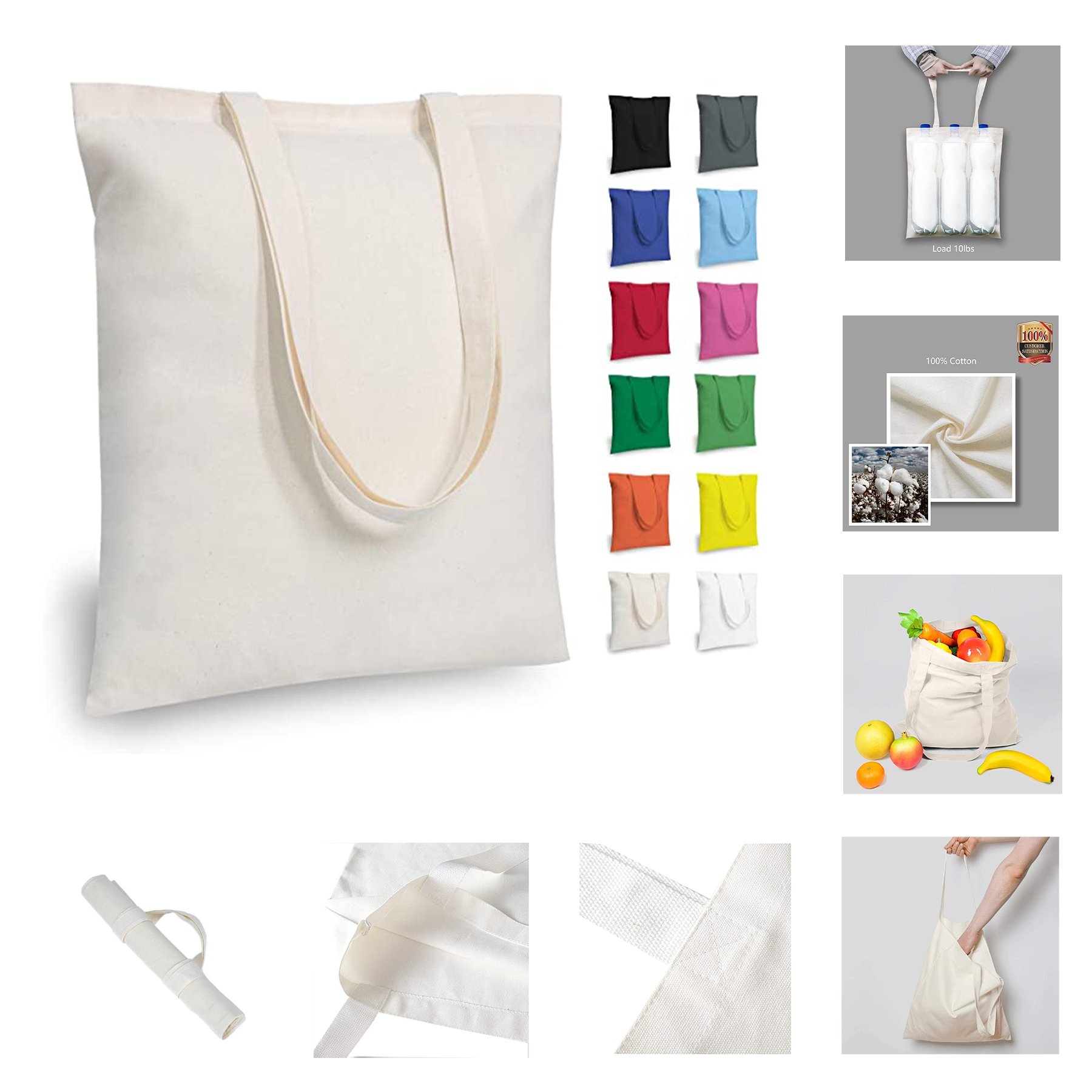 Cotton Hand Held Shopping Bag, custom tote bag with logo imprint 2