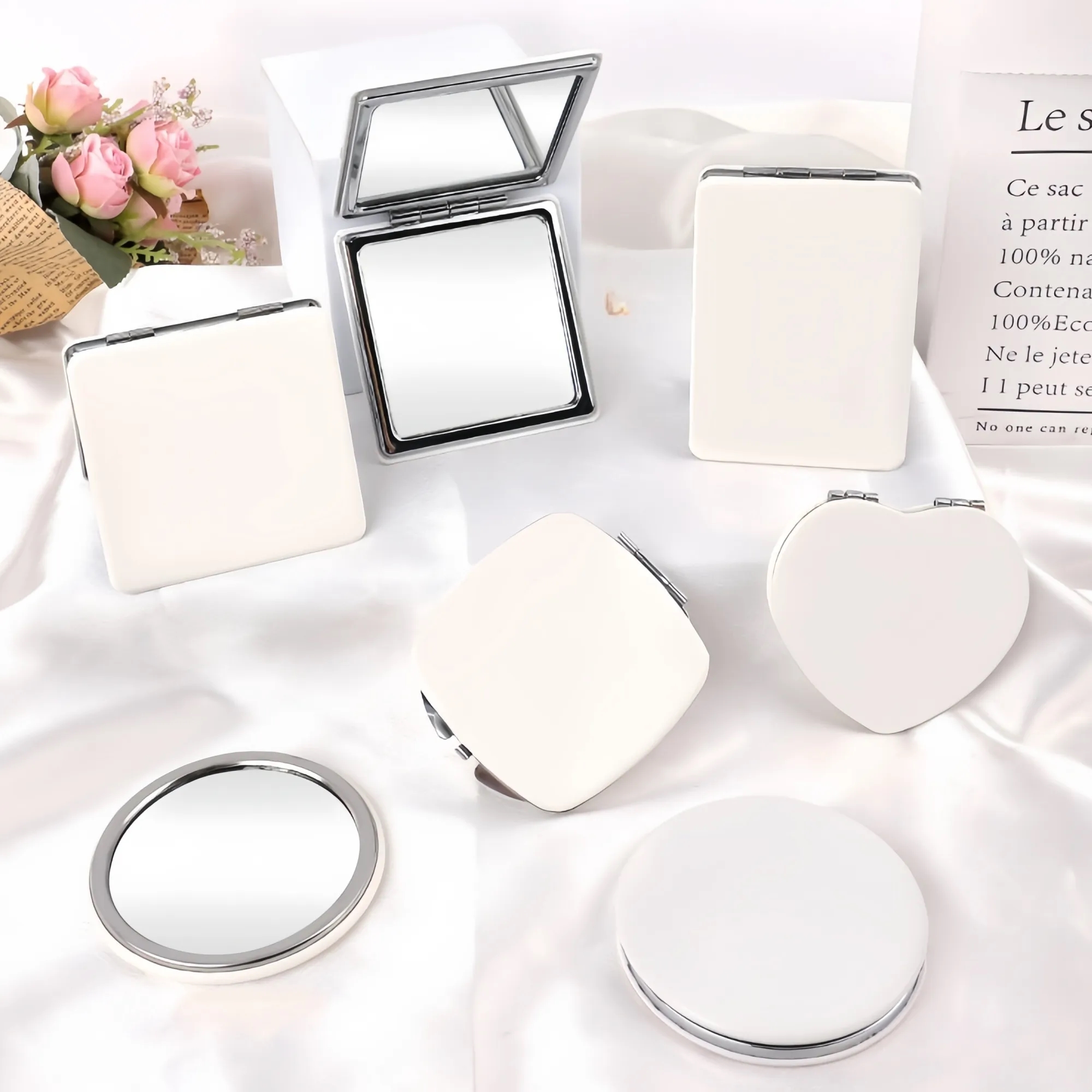 Square Shaped PU Folding Travel Makeup Compact Mirror 2