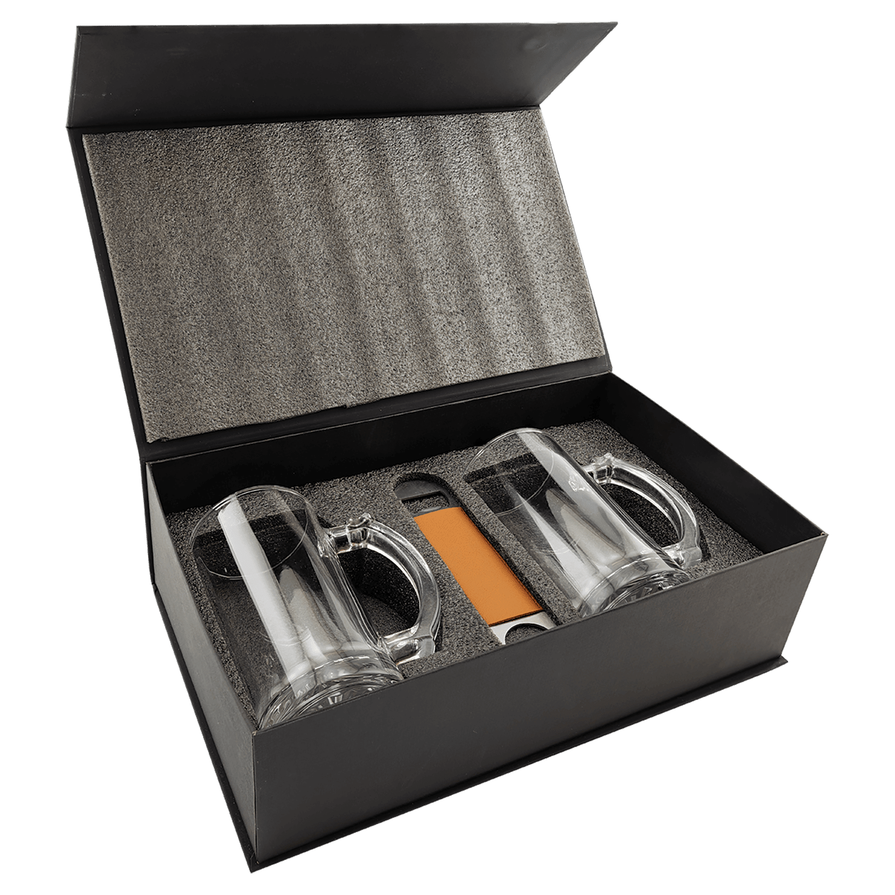 Beer Set with Two 14 oz. Mugs and One Rawhide Laserable Leatherette Bottle Opener 2
