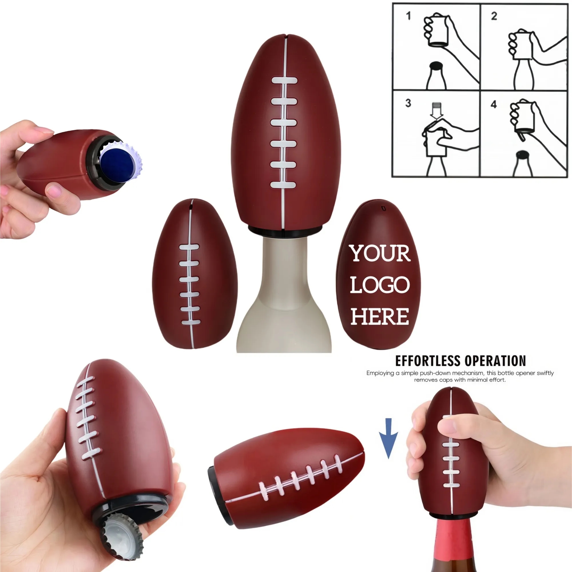 Football-Shaped Automatic Press Down Bottle Opener 2