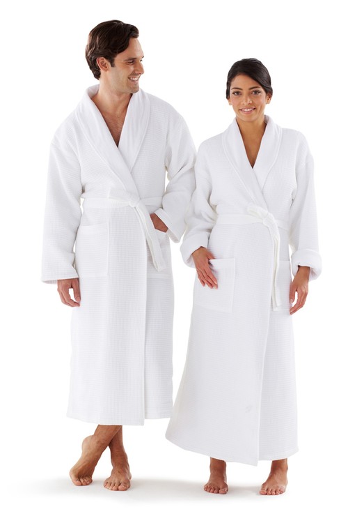 Basic Shawl Collar Lined Waffle Bathrobe Without Piping 4