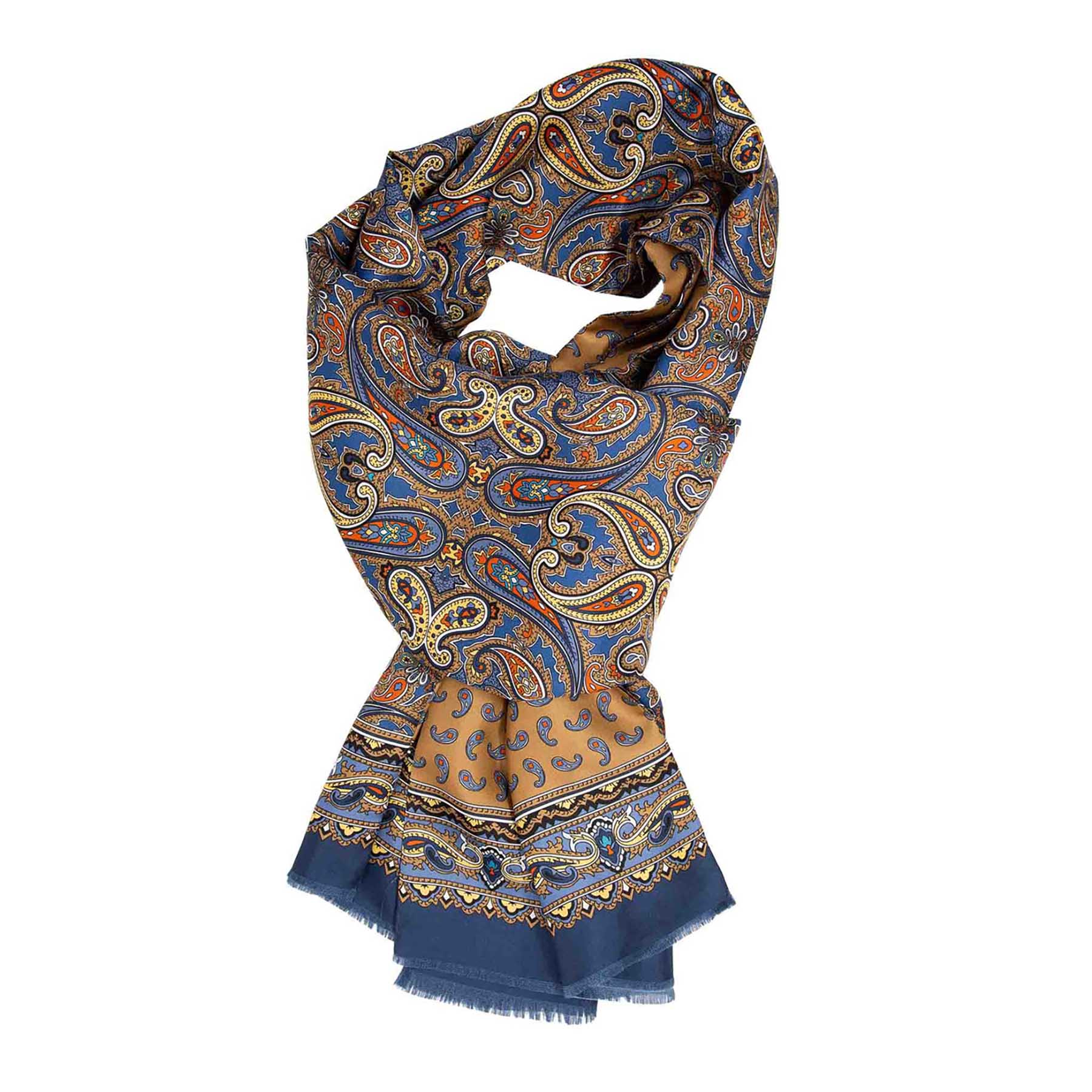 Double Printed Long Mulberry Silk Scarf with Fringed trims 2