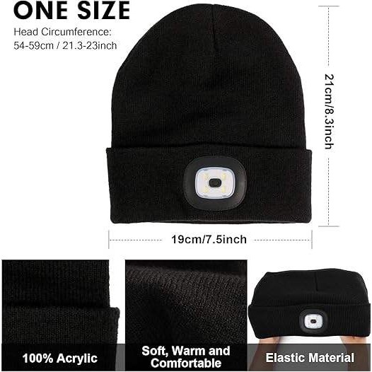 Unisex Beanie Hat With Led Light 4 Led Usb Rechargeable Knitted Hat 2