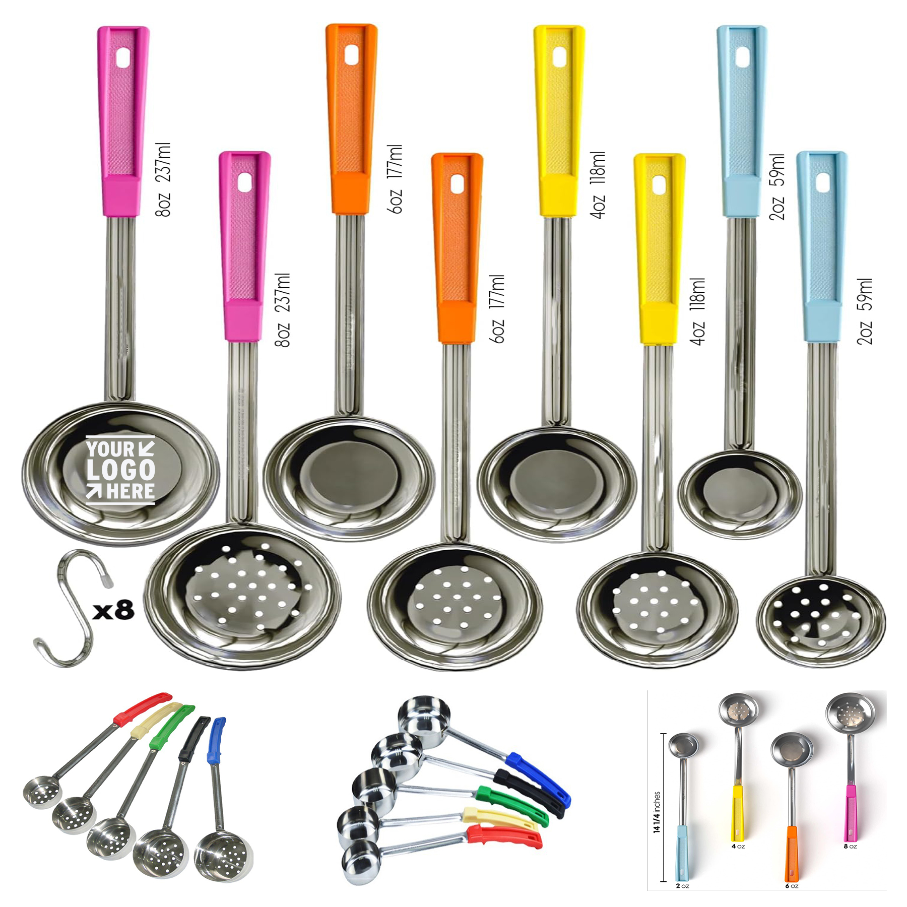 2 4 6 8 OZ 8 Piece Set Weight Loss Portion Control Spoons Measuring Serving Ladle Utensils  2