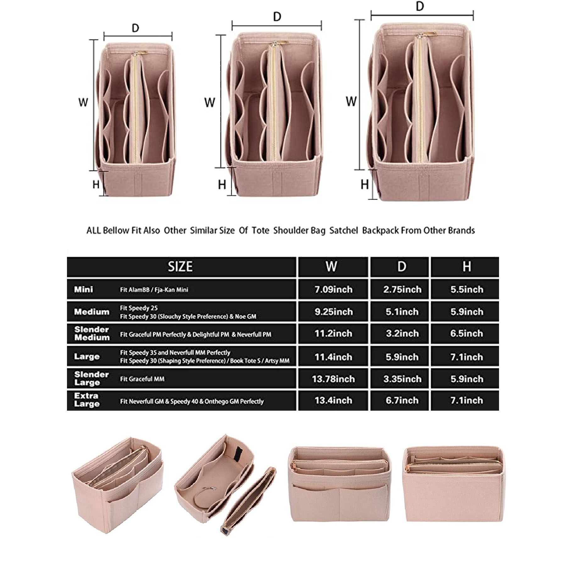 9.25 x 5.9 x 5.1 Inches Purse Organizer Insert Felt Bag 1