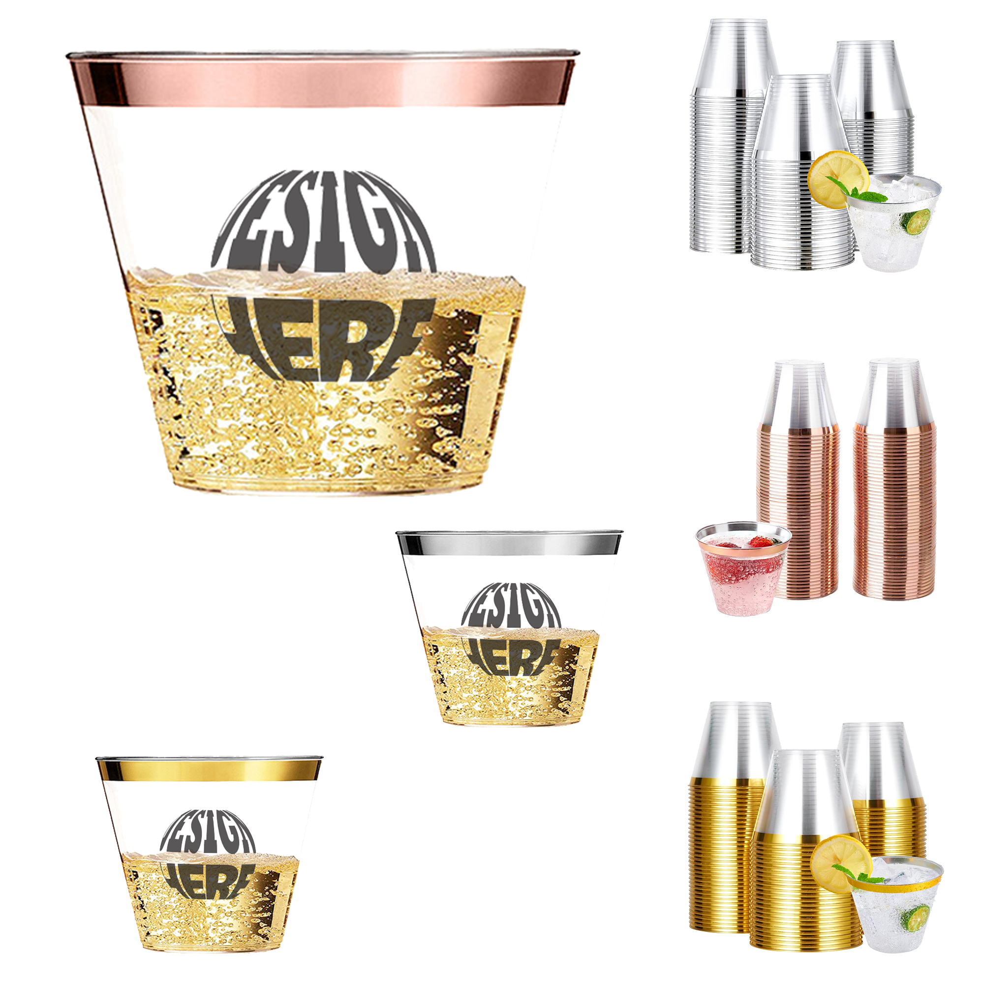 MOQ 50pcs Elegant Rimmed Plastic Cups 3
